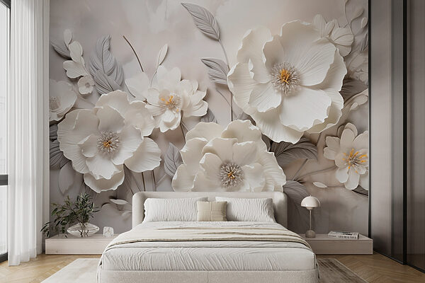 Witte bloemen op een muur Witte bloemen op een muur