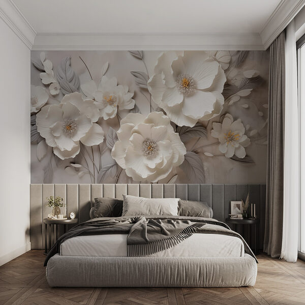 Witte bloemen op een muur Witte bloemen op een muur