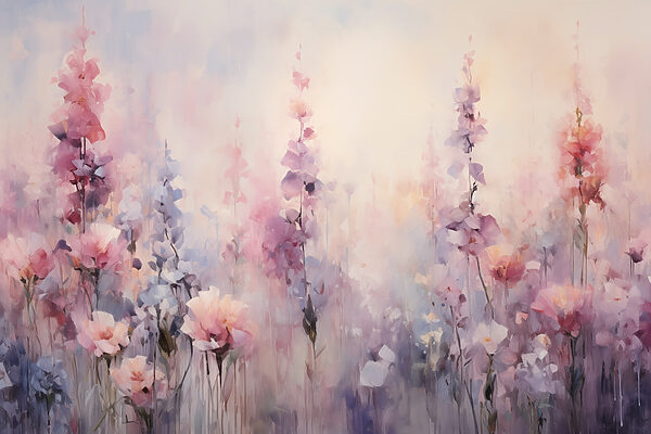 Schilderij van bloemen in een veld Schilderij van bloemen in een veld