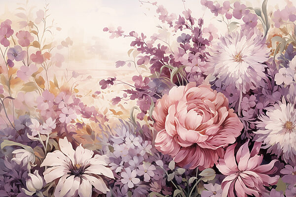 Schilderij van bloemen en bladeren Schilderij van bloemen en bladeren