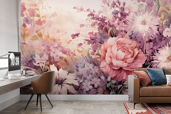 Schilderij van bloemen en bladeren Schilderij van bloemen en bladeren