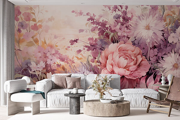 Schilderij van bloemen en bladeren Schilderij van bloemen en bladeren