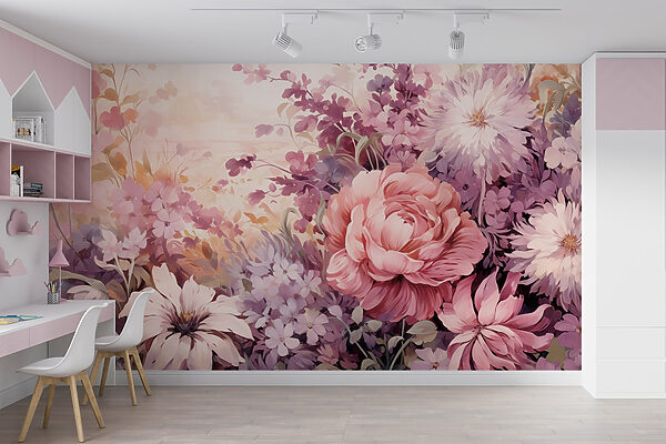Schilderij van bloemen en bladeren Schilderij van bloemen en bladeren