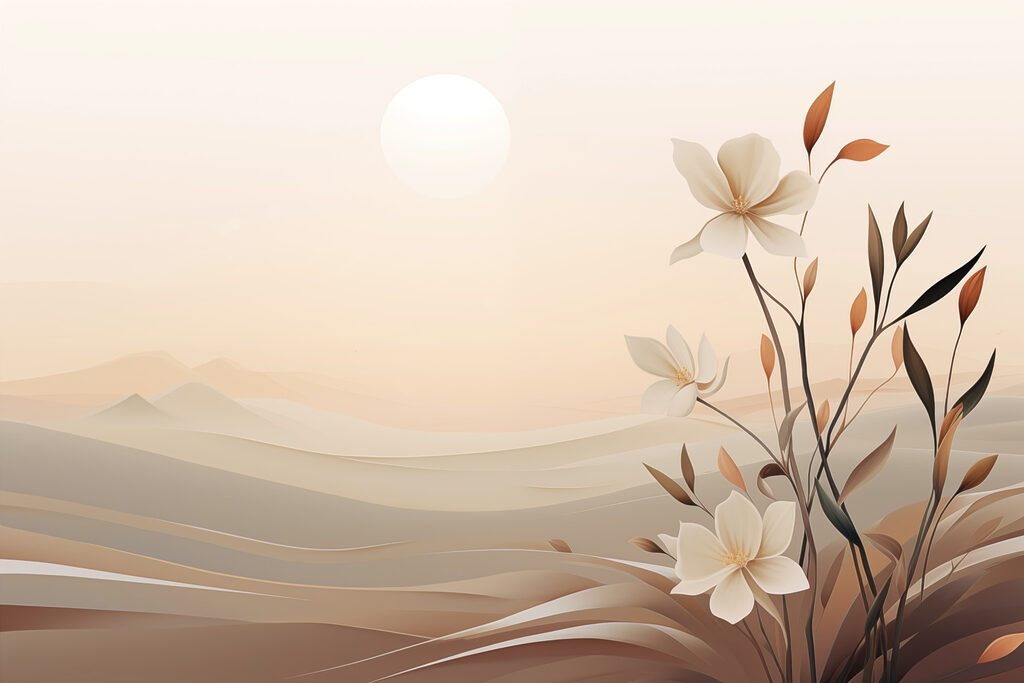 Schilderij van bloemen in een woestijn Schilderij van bloemen in een woestijn