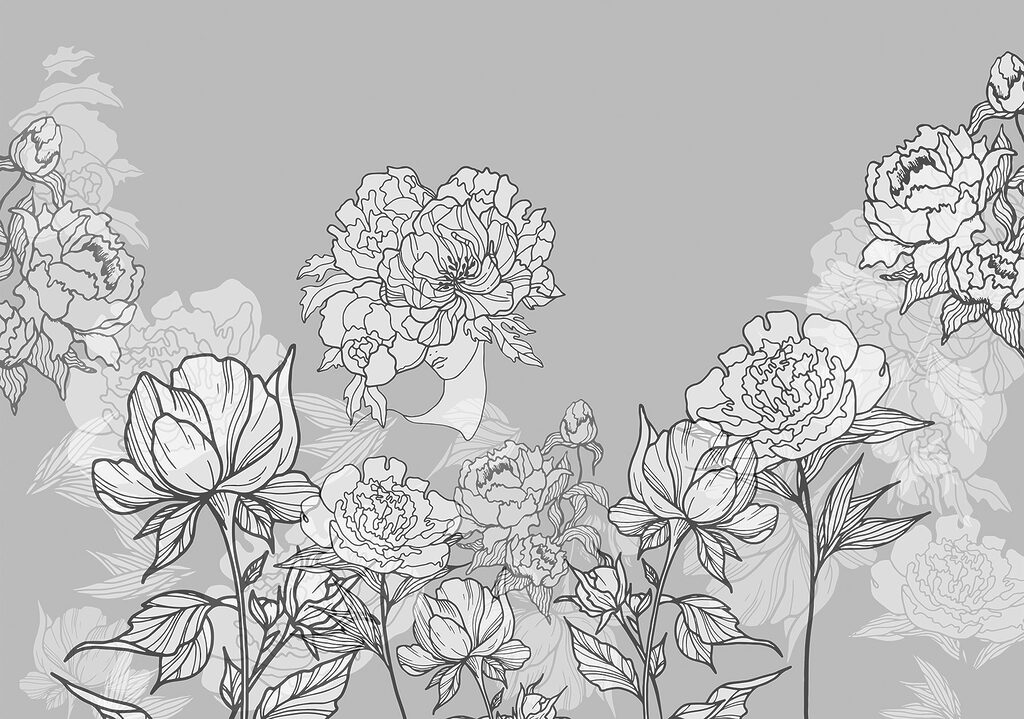 Bloemenlijn op grijze achtergrond Bloemenlijn op grijze achtergrond