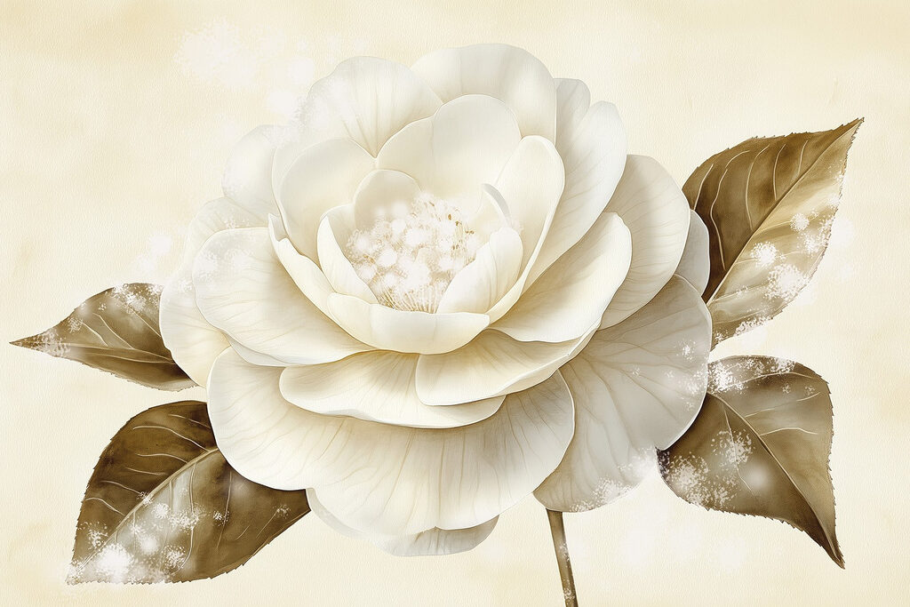 White flower with brown leaves
