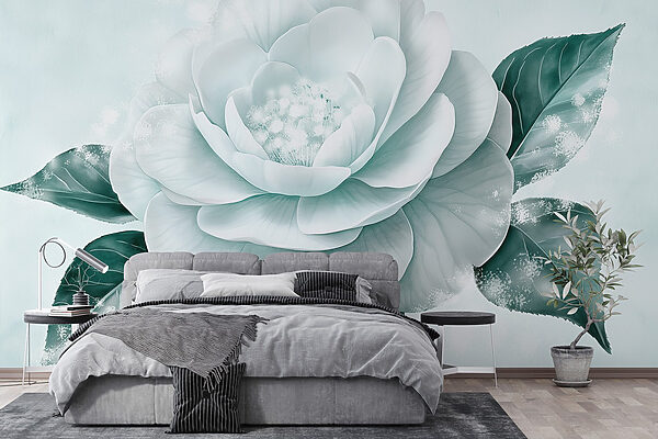 Witte bloem met groene bladeren Witte bloem met groene bladeren