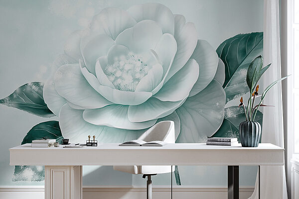 Witte bloem met groene bladeren Witte bloem met groene bladeren
