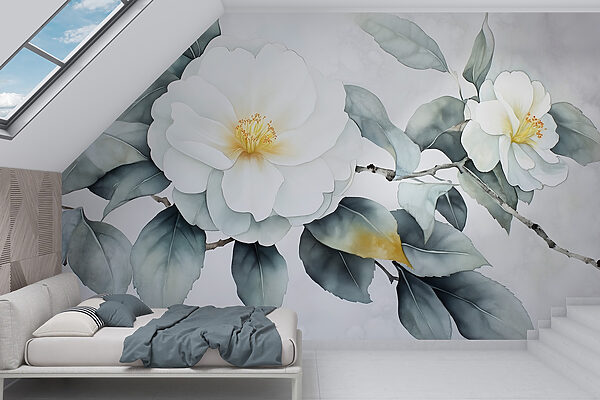 Witte bloem met groene bladeren Witte bloem met groene bladeren