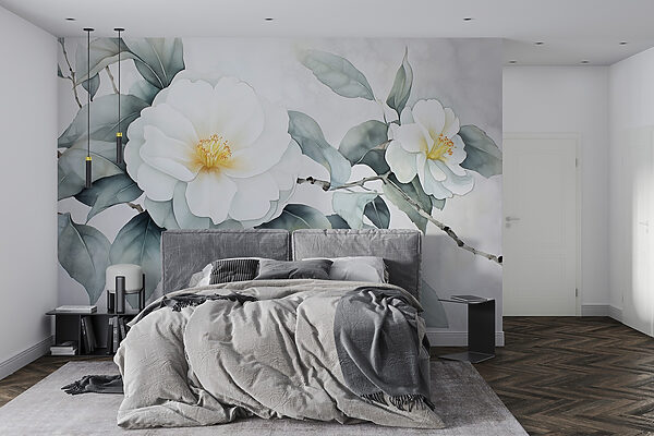 Witte bloem met groene bladeren Witte bloem met groene bladeren