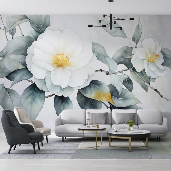 Witte bloem met groene bladeren Witte bloem met groene bladeren