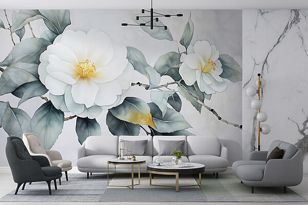 Witte bloem met groene bladeren Witte bloem met groene bladeren