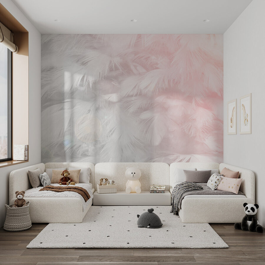 Fotobehang Delicate veren in zachte pasteltinten. - Afbeelding 5