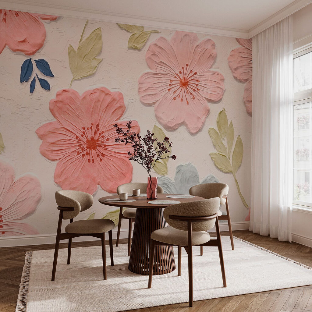 Wall with flowers and leaves