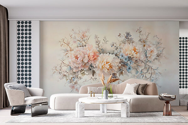 Schilderij van bloemen op een wit oppervlak Schilderij van bloemen op een wit oppervlak