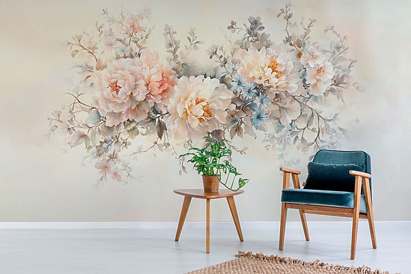 Schilderij van bloemen op een wit oppervlak Schilderij van bloemen op een wit oppervlak