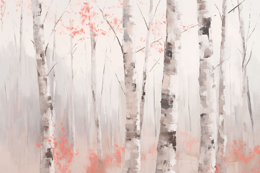 Schilderij van bomen met roze bladeren Schilderij van bomen met roze bladeren