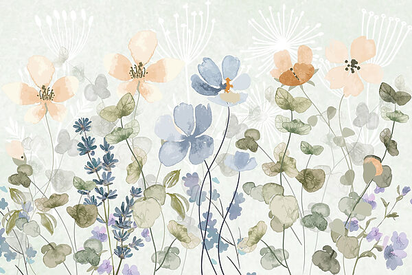 Schilderij van bloemen en bladeren Schilderij van bloemen en bladeren