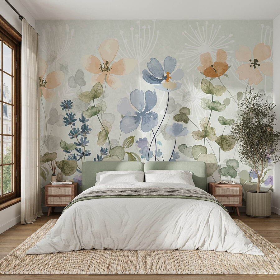 Schilderij van bloemen en bladeren