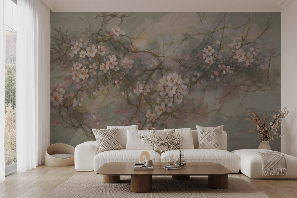 Painting of flowers on a branch