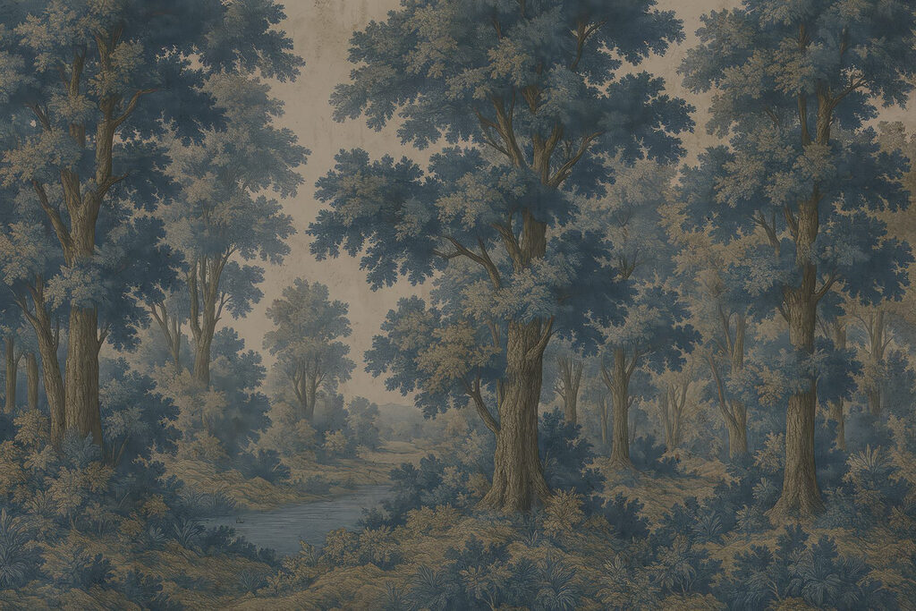 Schilderij van bomen en een rivier Schilderij van bomen en een rivier
