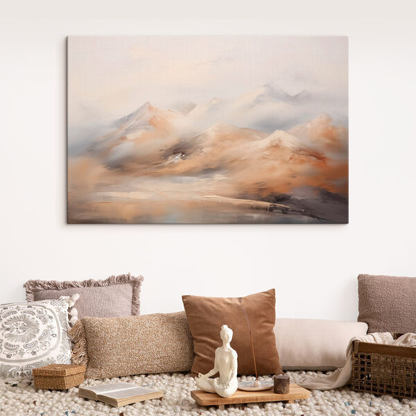 Schilderij van bergen en mist Canvas Schilderijen Schilderij van bergen en mist