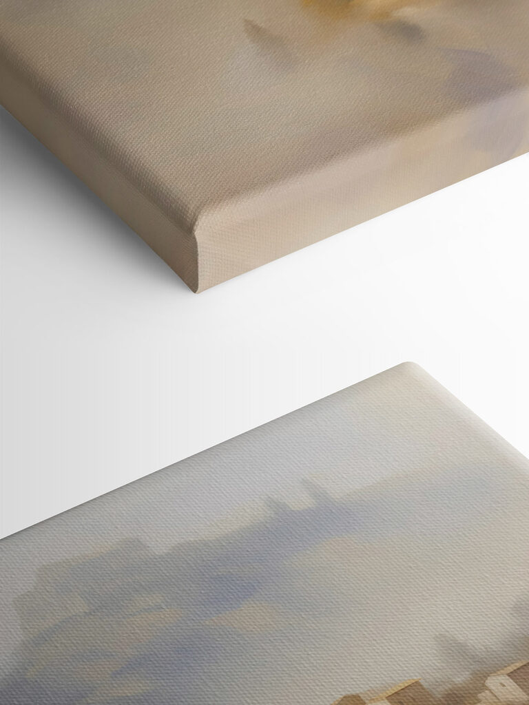 Painting of a village on a hill