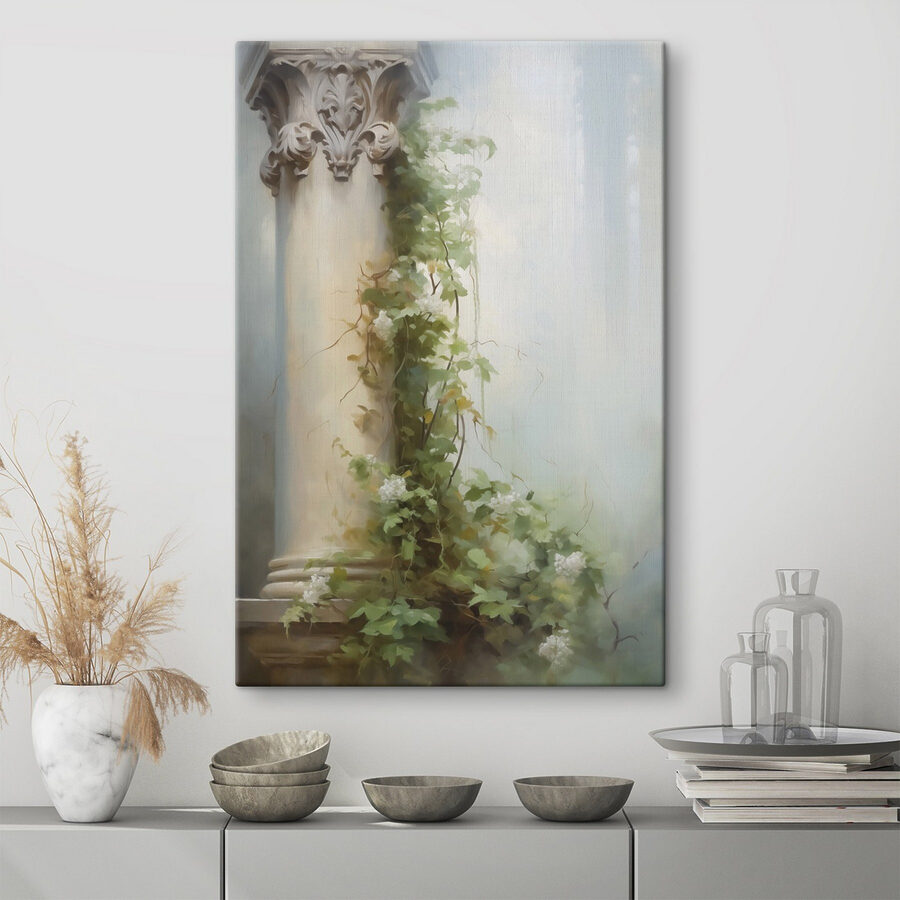 Schilderij van een zuil met klimop erop