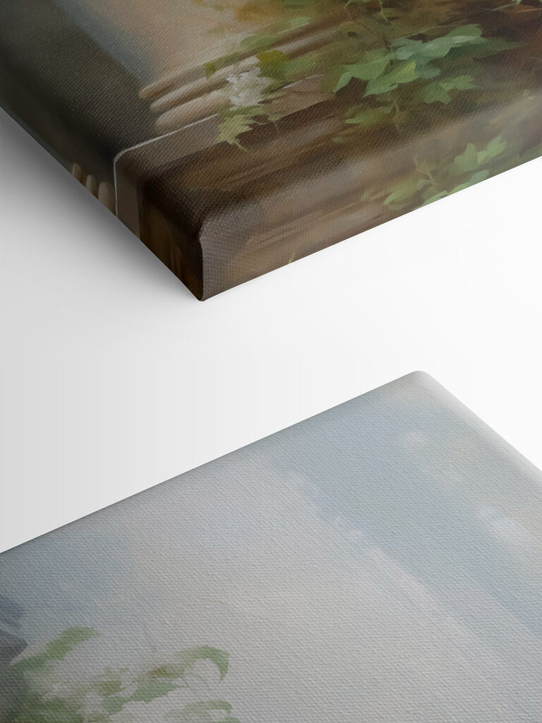 Painting of a column with ivy growing on it