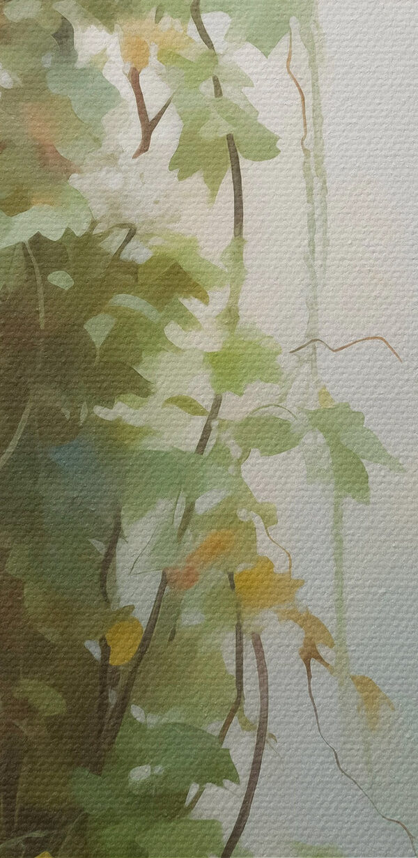 Schilderij van een zuil met klimop erop Schilderij van een zuil met klimop erop