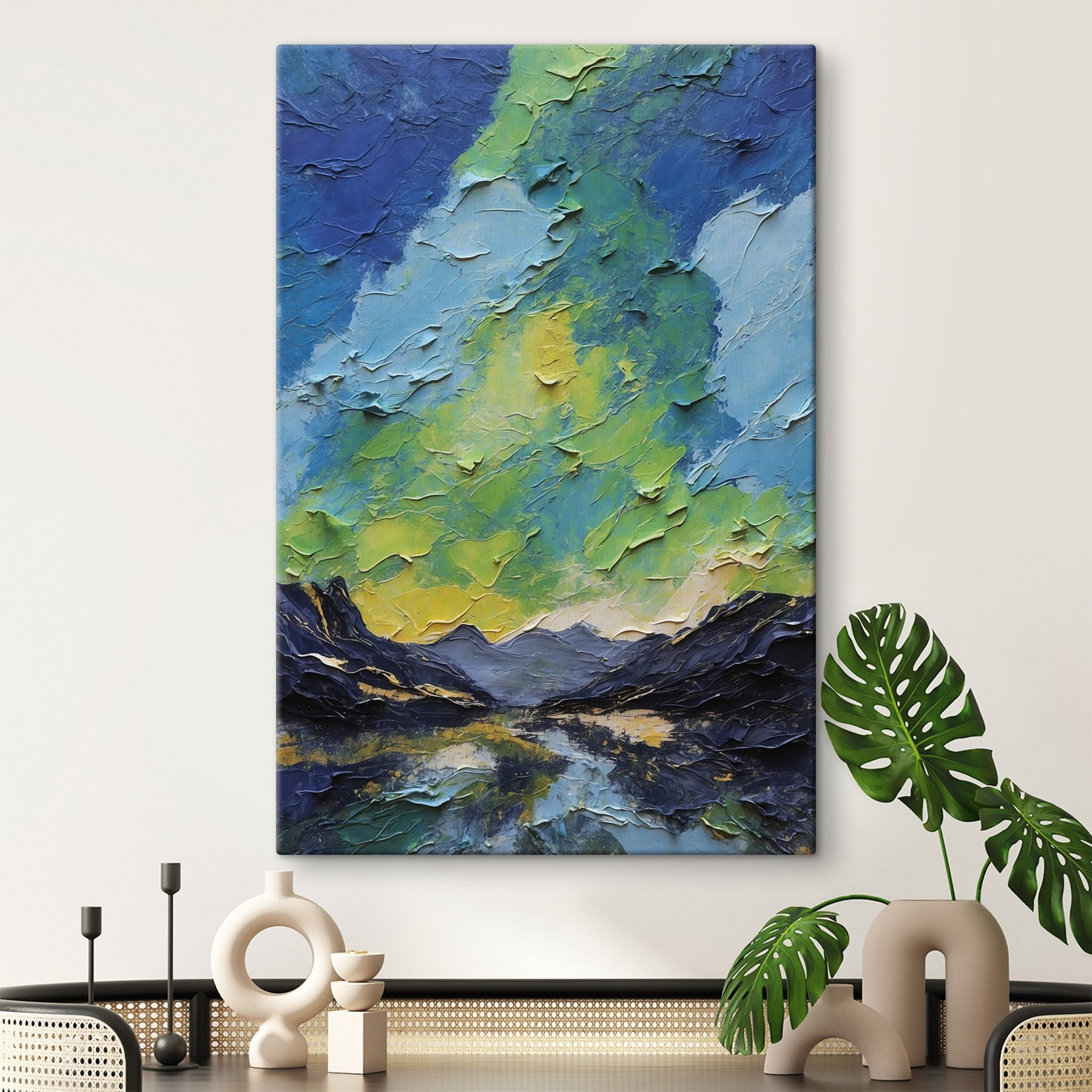 Painting of mountains and clouds