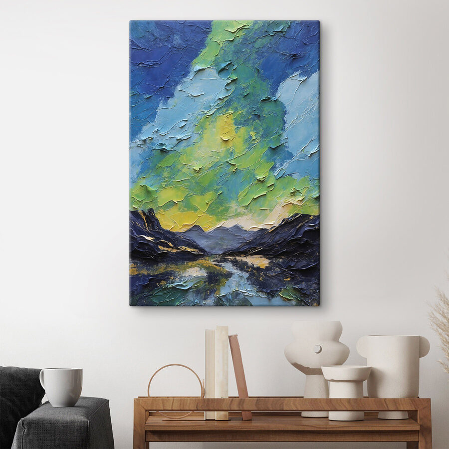 Schilderij van bergen en wolken