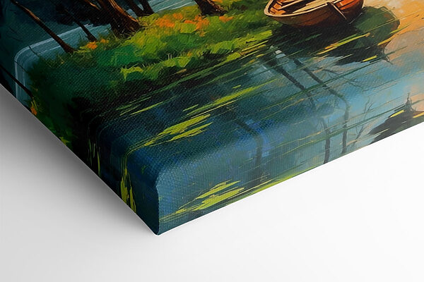 Schilderij van een boot op een meer Schilderij van een boot op een meer