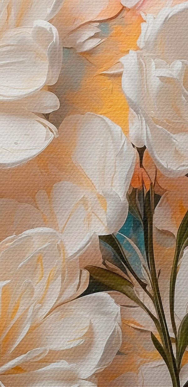 Schilderij van bloemen op een blauwe en gele achtergrond Schilderij van bloemen op een blauwe en gele achtergrond