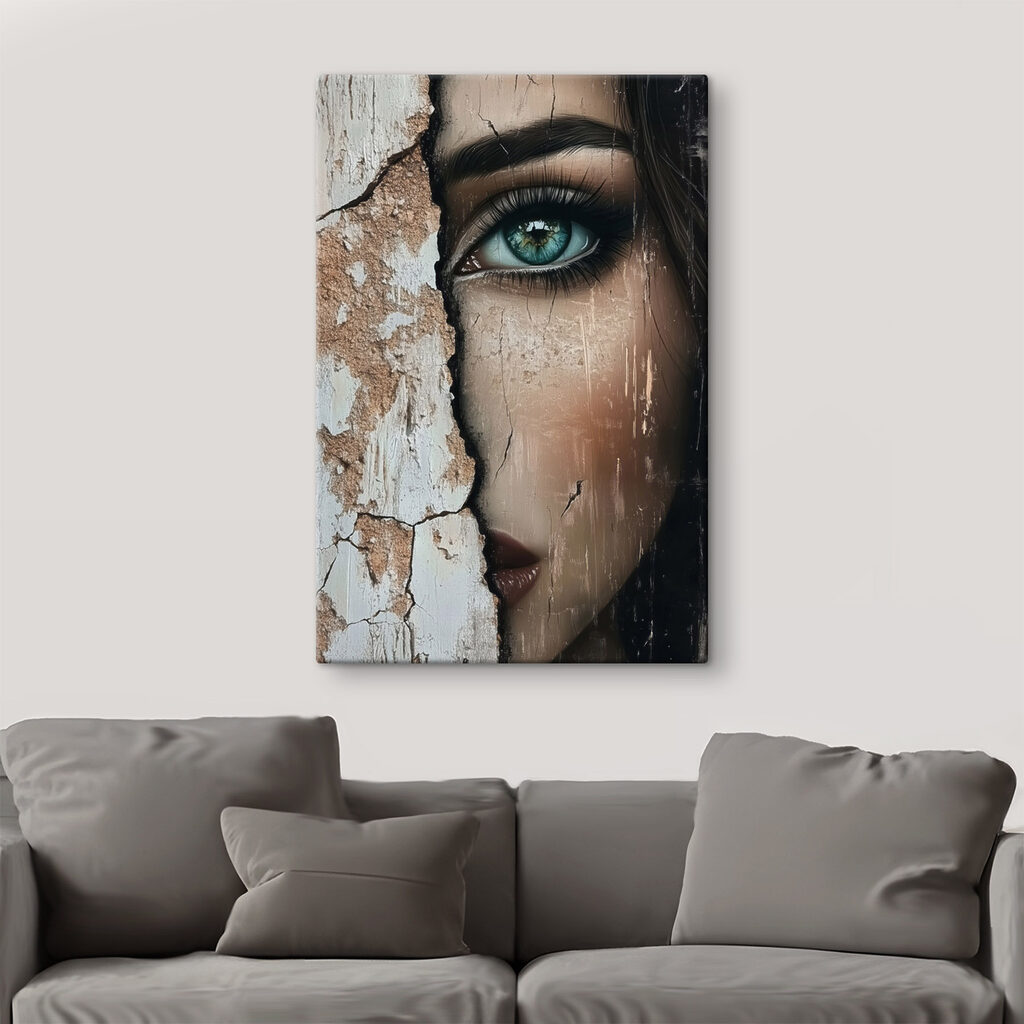 Woman's face with a cracked wall Woman's face with a cracked wall