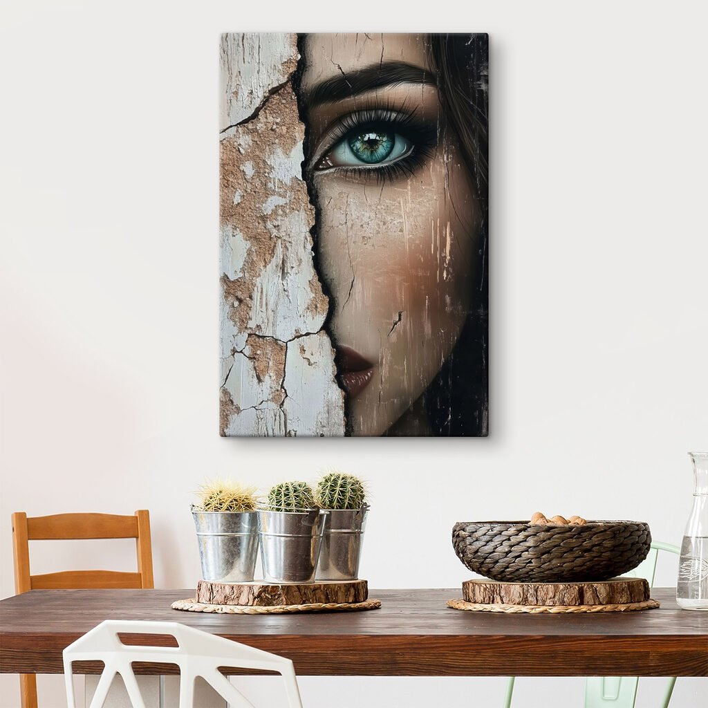 Woman's face with a cracked wall Woman's face with a cracked wall