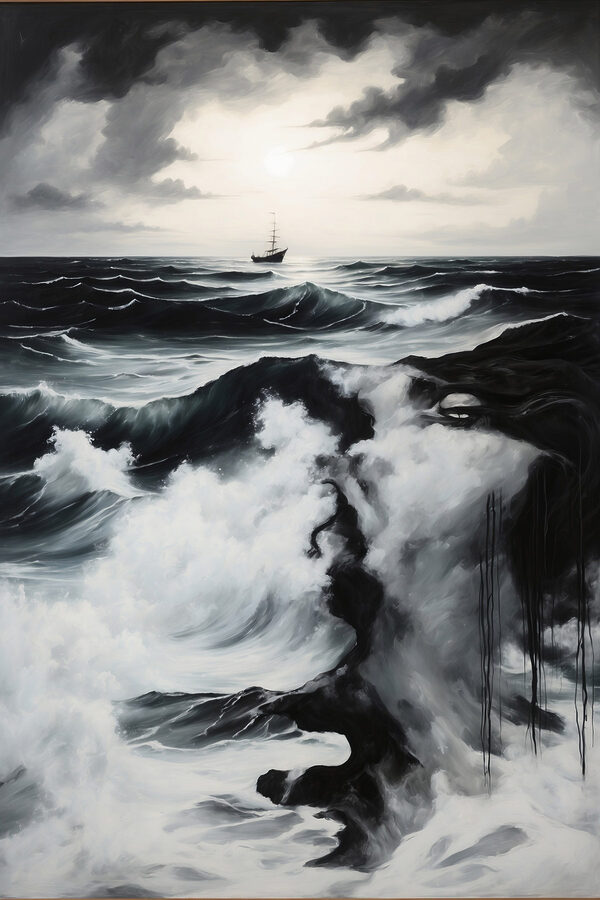 Schilderij van een schip in de oceaan Schilderij van een schip in de oceaan
