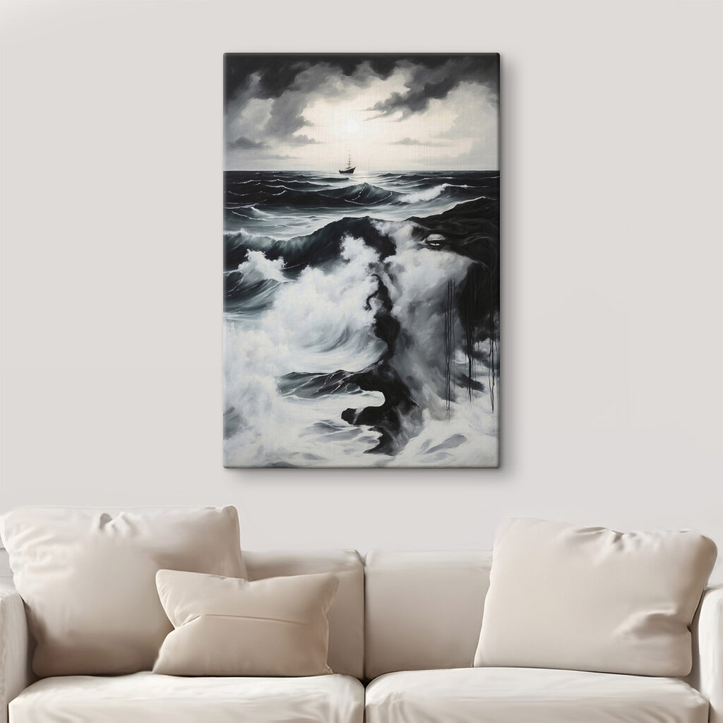 Painting of a ship in the ocean