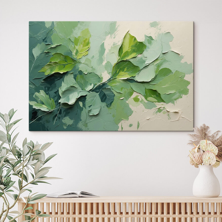 Schilderij van bladeren op een muur