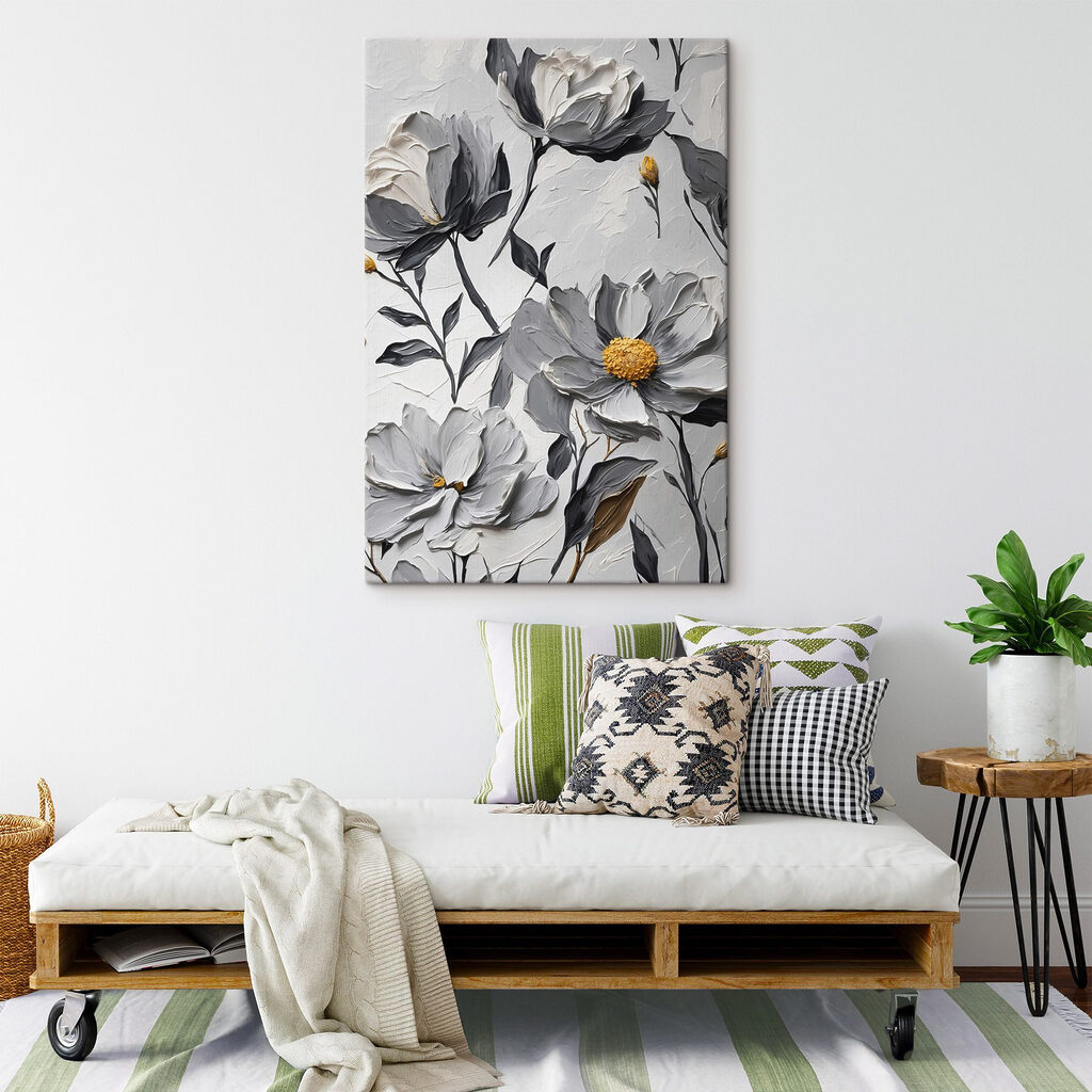 Painting of flowers on a white surface Painting of flowers on a white surface