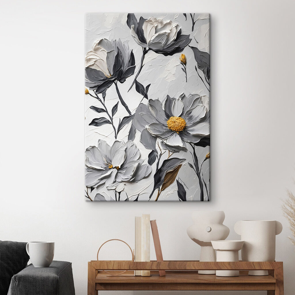 Painting of flowers on a white surface Painting of flowers on a white surface