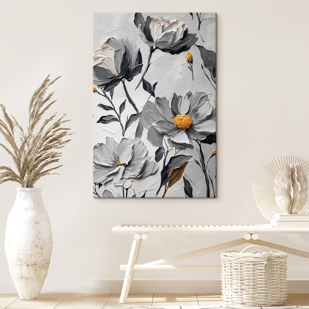 Painting of flowers on a white surface Painting of flowers on a white surface