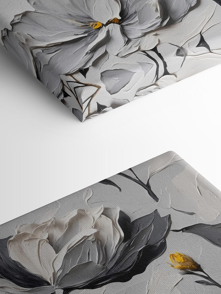 Painting of flowers on a white surface Painting of flowers on a white surface