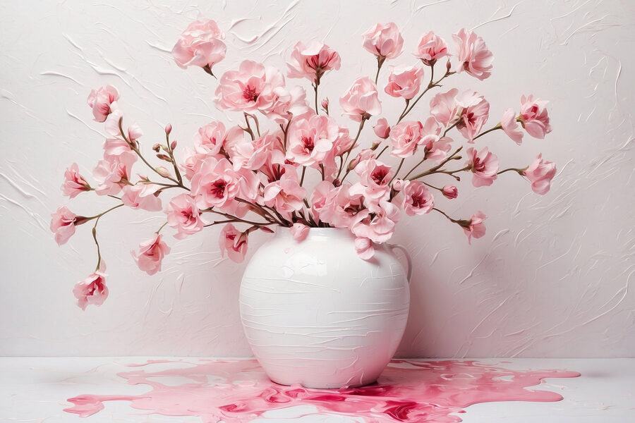 Vaas met roze bloemen