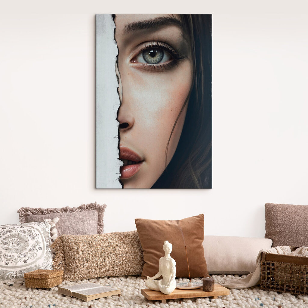 Woman's face with a torn paper Woman's face with a torn paper