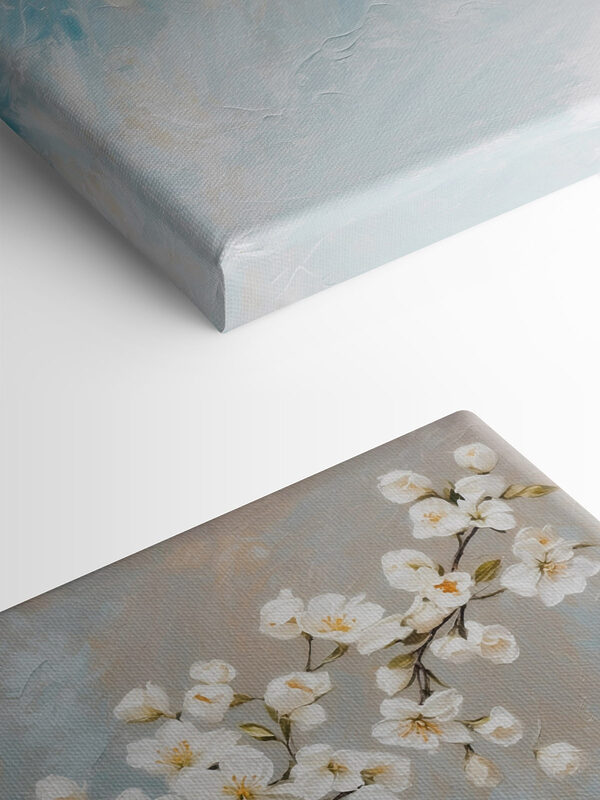 Schilderij van witte bloemen op een tak Schilderij van witte bloemen op een tak