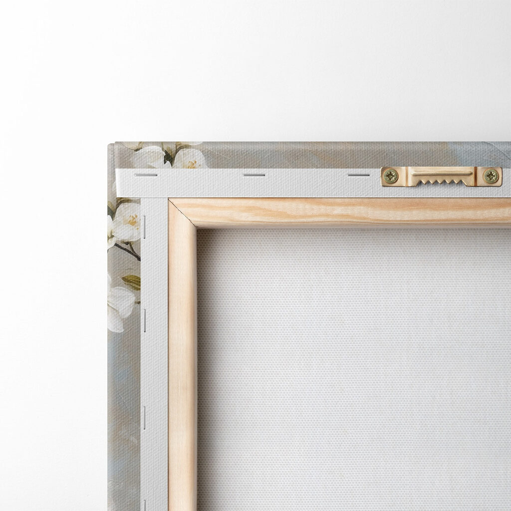 Painting of white flowers on a branch