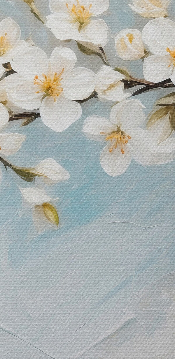 Schilderij van witte bloemen op een tak Schilderij van witte bloemen op een tak