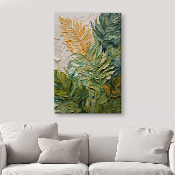 Schilderij van bladeren op een wit oppervlak Schilderij van bladeren op een wit oppervlak