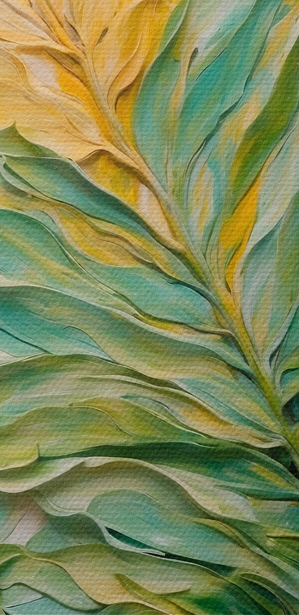 Schilderij van bladeren op een wit oppervlak Schilderij van bladeren op een wit oppervlak